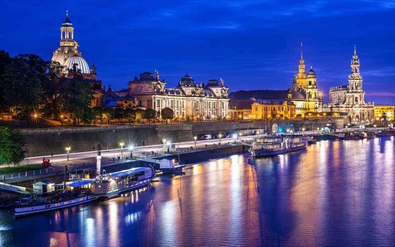 boats, 2K, river, lights, landscape, city, dresden