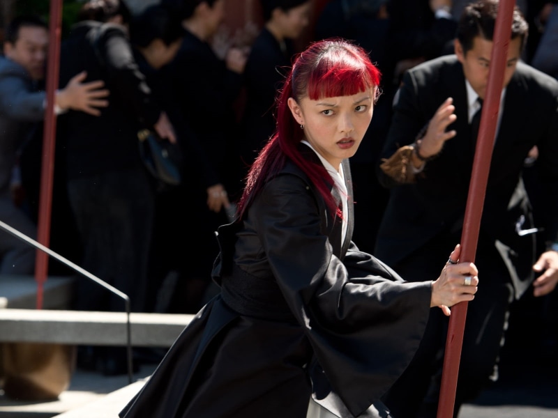 black, rila, three quarter length, looking at camera, black color, robe, incidental people, 720P, fukushima, holding, well-dressed, s, clothing, portrait