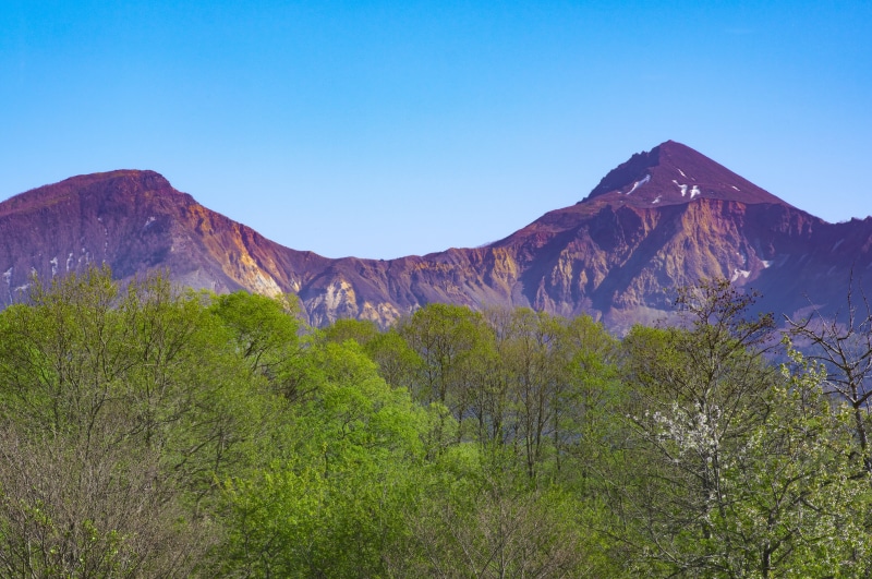 no people, scenics - nature, mount bandai, non-urban scene, plant, clear sky, landscape, land, environment, fukushima, caldera, travel destinations, tree