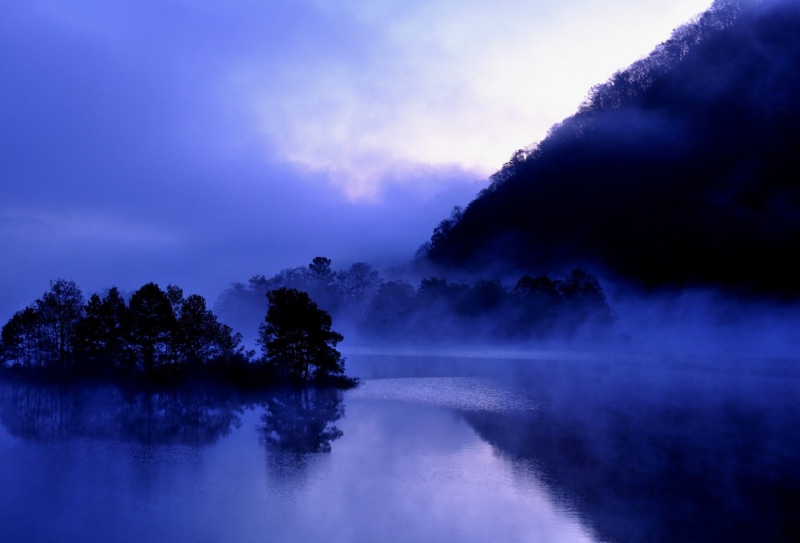 lake, reflection, mood, akimoto, fukushima, sunrise, japan, 1080P, fog