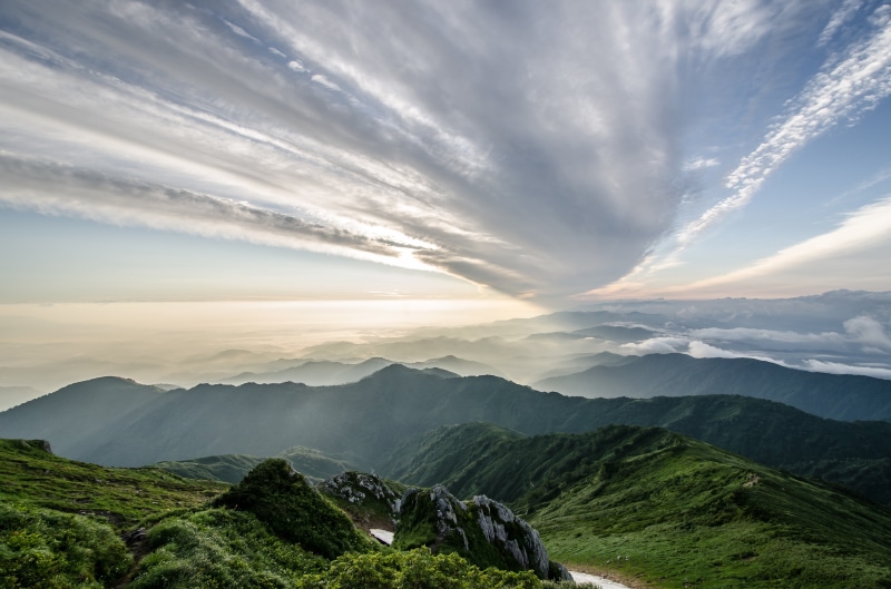 tranquility, beauty in nature, fukushima, tranquil scene, cloud, 4K, landscape, mountain range, idyllic, plant, view, sky, natural, japan, mountain climbing
