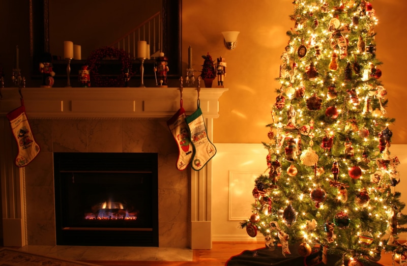 winter, fabulous, residential Building, bright, no People, shiny, celebration, season, event, tree, lights, living Room, red, decoration, 2K, christmas Tree