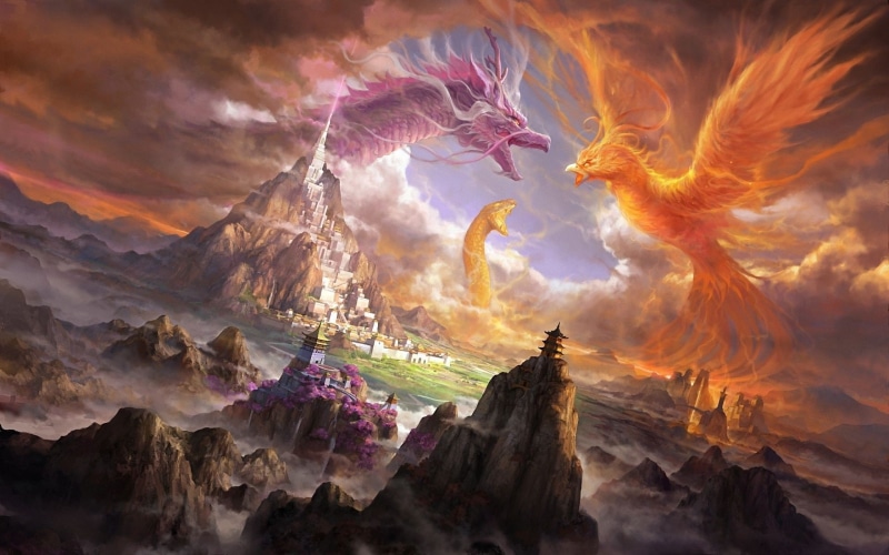 phoenix, digital art, 1080P, dragon