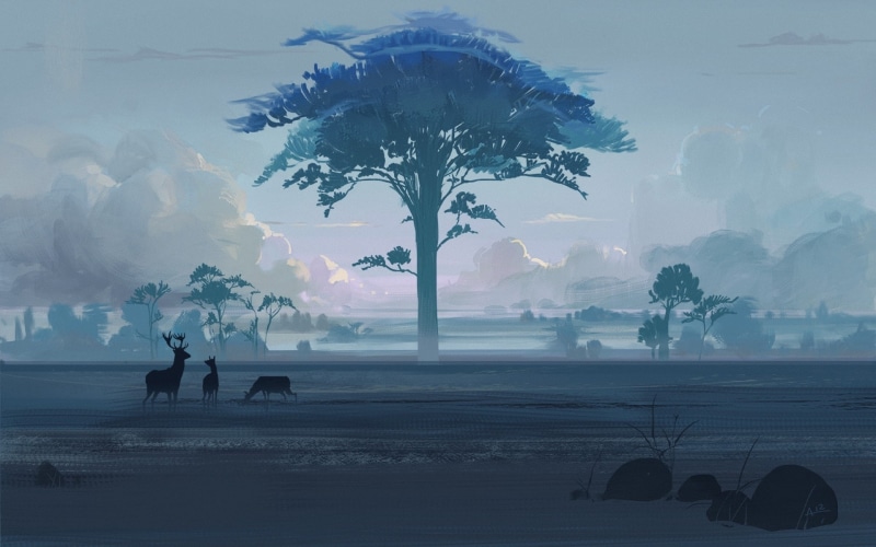 drawing, hd, tree, digital/artwork, deer, 1080P