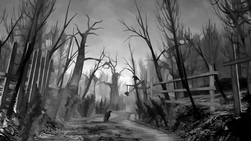 drawing, path, trees, birds, digital/artwork, 2K, trail, hd