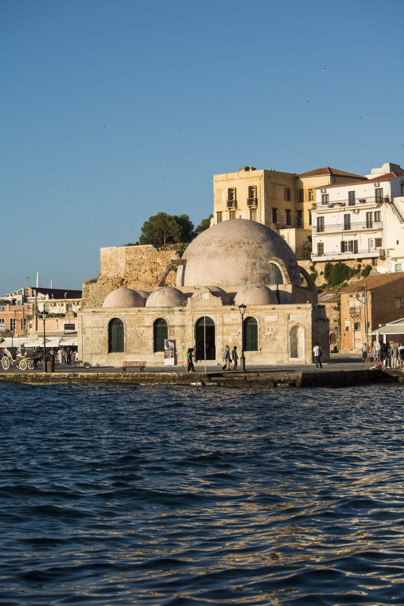 sky, chania, the past, 5K, blue, town, sea, water, architecture, clear sky, building, harbour, outdoors, mosque, greece, no people, nature, crete, harbor