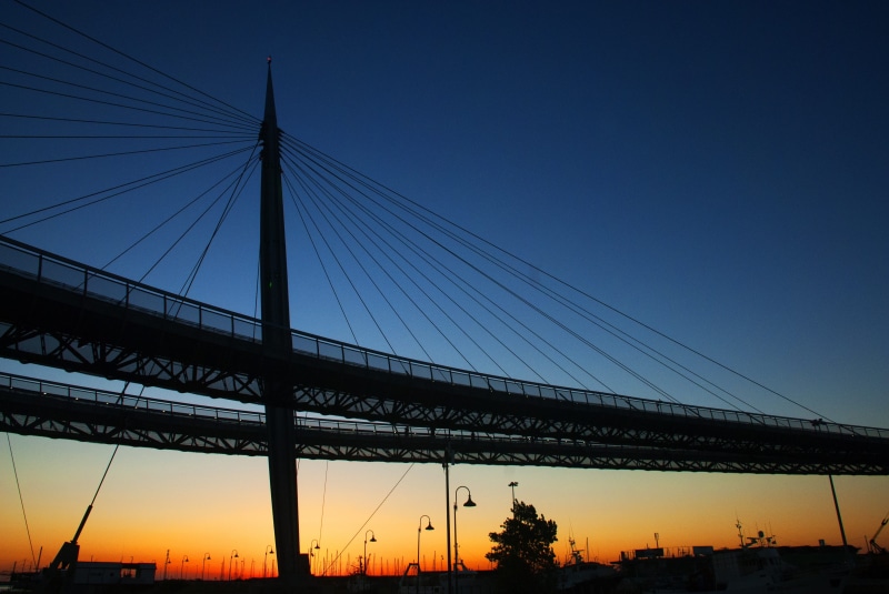 sky, bridge - man made structure, city, built structure, connection, clear sky, Pescara, engineering, low angle view, architecture, Italy, Abruzzo, nature