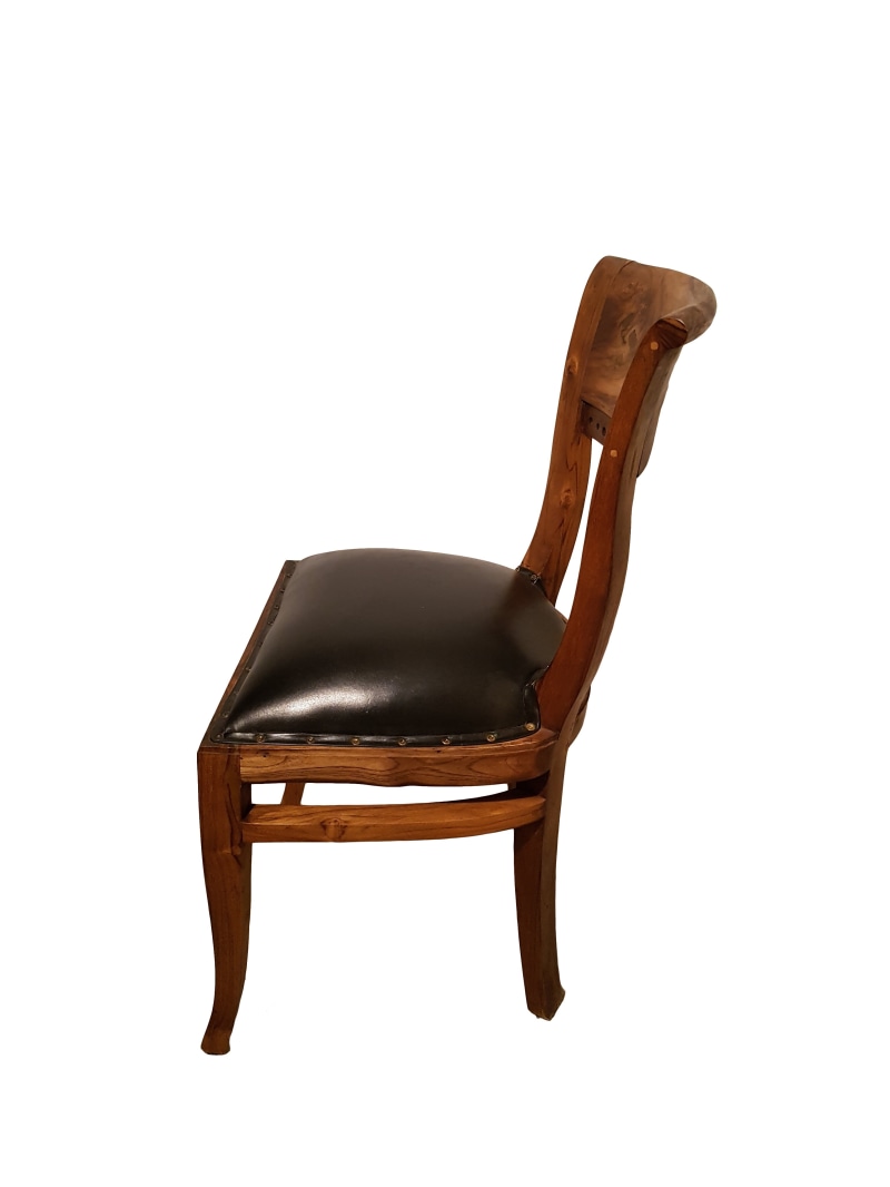 seat, colonial, single object, no people, wood - material, white background, studio shot, crockery, white color, chair, brown, black color, 4K, empty