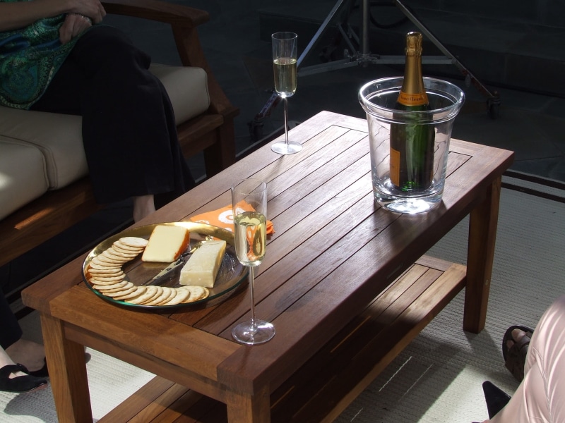 Table, cheese, sunlight, refreshment, glass, seat, household equipment, high angle view, wood, alcohol, Wine, food and drink, wooden table, drink, Teak