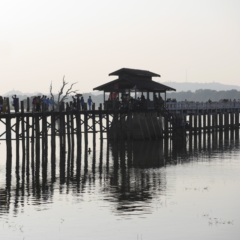 wooden post, tranquil scene, stilt, abendstimmung, waterfront, no people, reflection, day, beauty in nature, pier, gazebo, sky, building exterior, myanmar