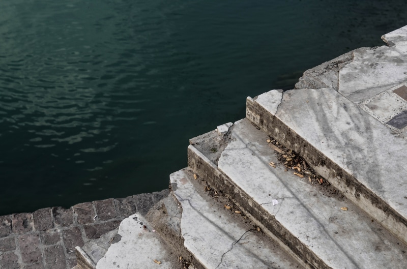 edges, rock - object, rock, solid, nature, architecture, no people, high angle view, close-up, outdoors, rishikesh, concrete, beauty in nature, tranquility