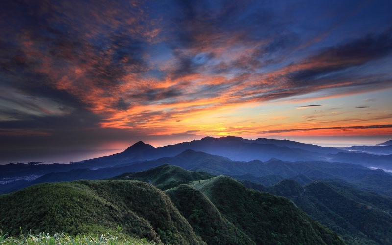 mountains, Evening, Forest, Sky, Grass, Hills, 1080P, Clouds, Sunset, green, Beautiful, Scenery