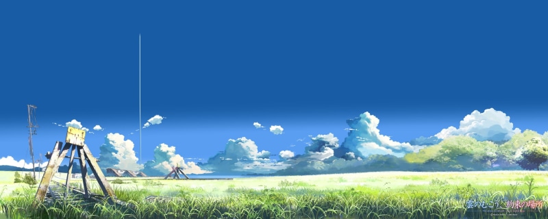 outdoors, The Place Promised In Our Early Days, meadow, beauty in nature, rural Scene, landscape, summer, illustration, green Color, Makoto Shinkai, clouds