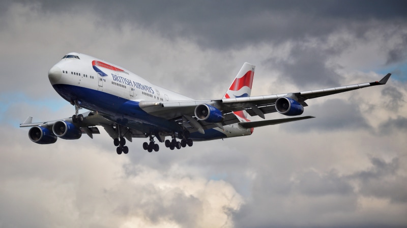 jumbo jet, leaving, day, british-airways, transportation, cloud - sky, sky, on the move, commercial airplane, taking off, air vehicle, mid-air, airplane