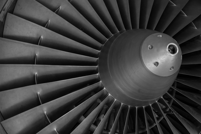 5K, airplane, travel, blades, jet engine, no people, aircraft, pattern, full frame, aviation, metal, air vehicle, engine, turbine, technology, steel, transportation