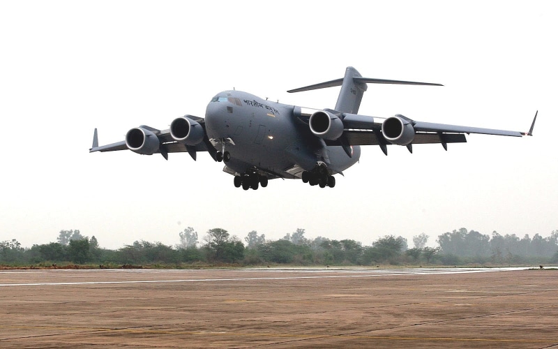 sky, landing - touching down, day, nature, airport runway, Indian Air Force, travel, outdoors, motion, on the move, flying, military, aerospace industry