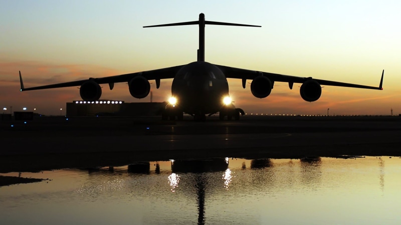 water, reflection, military aircraft, dusk, airplane, arrival, jets, illuminated, travel, transportation, airport, military, nature, aerospace industry