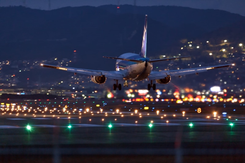 landing, Airbus, airport, lights, 1080P, the plane, night