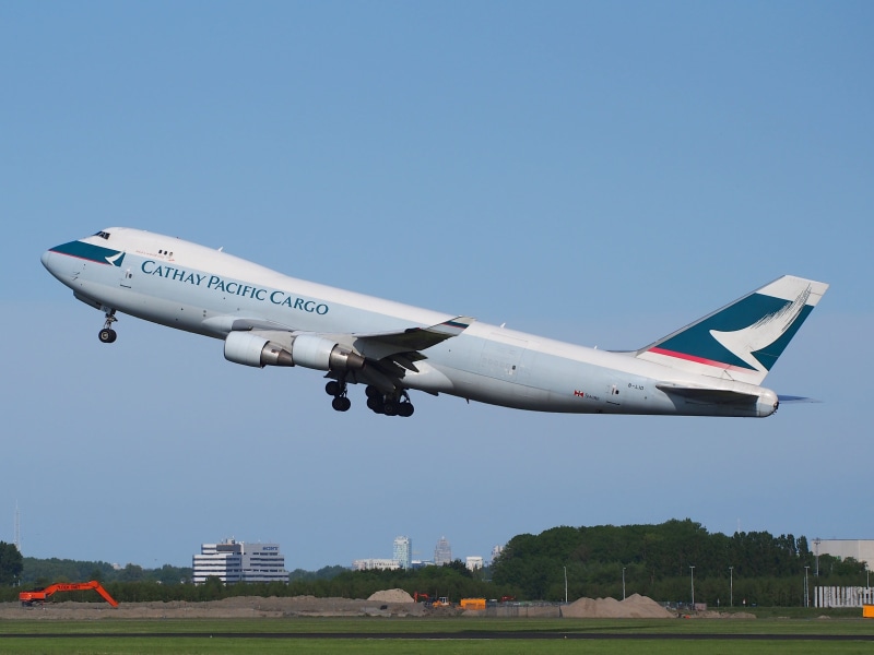 outdoors, clear sky, altitude, pacific, mode of transportation, jumbo jet, airplane, transportation, boeing 747, blue, aerospace industry, nature, aircraft