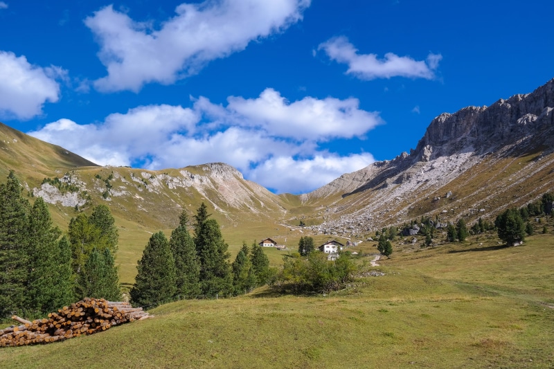 grass, remote, cloud - sky, plant, alm, landscape, tranquil scene, dolomites, environment, formation, green color, no people, scenics - nature, funes valley