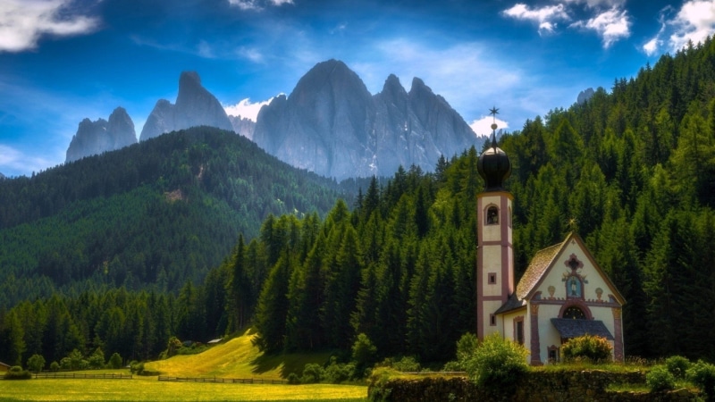 Religious, Italy, Mountain, Santa Maddalena, Chapel, Forest, 1080P, Tree