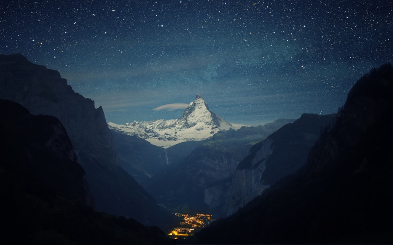 mountains, switzerland, night, beautiful landscape, 4K, alps