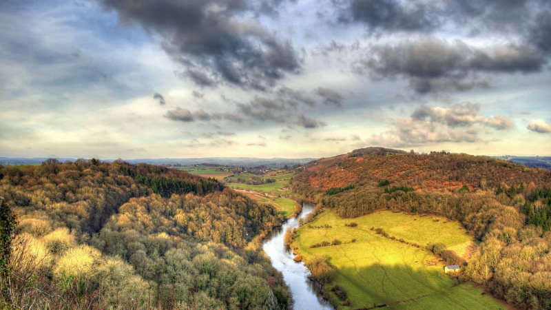 hill, england, sky, countryside, wye valley, symonds yat, united kingdom, river wye, landscape, europe, river, cloud, tree, 4K, rural area