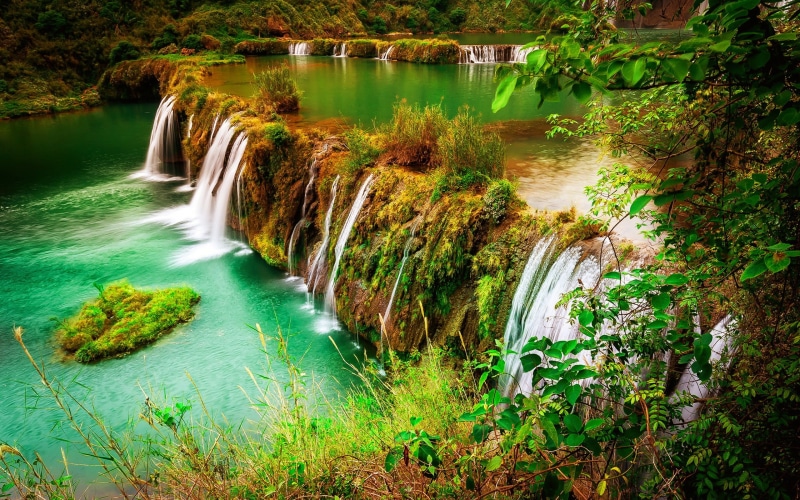 hd, autumn, trees, grass, green, 2K, nature, beautiful, waterfall
