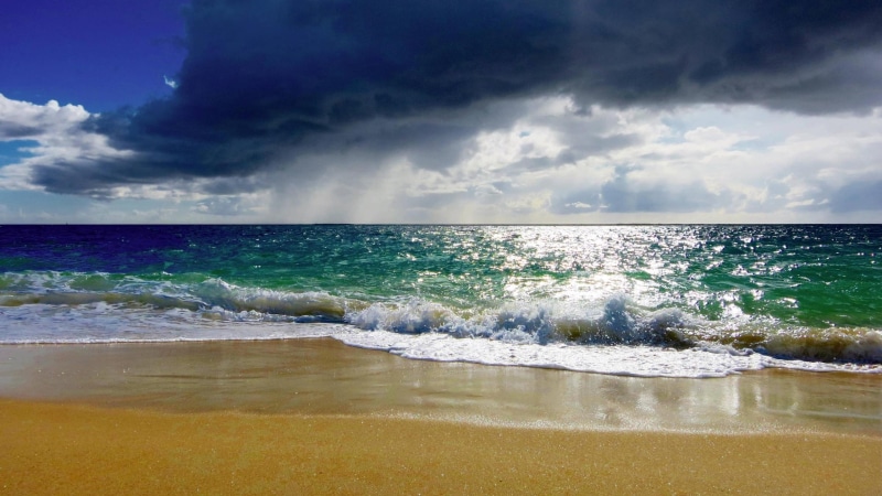 2K, beach, nature, clouds, water, sea, wave