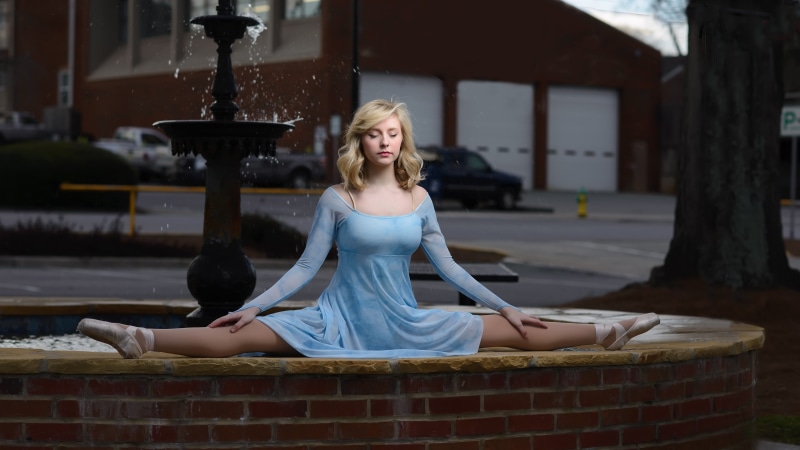 4K, Ballerina, Blue, Girl, Fountain, Dress, Blonde