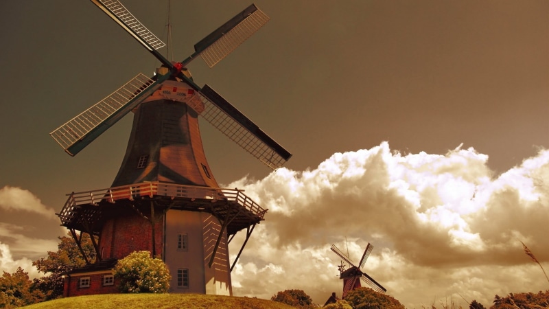 nature, environmental issues, alternative energy, cloud - sky, outdoors, low angle view, sustainable resources, technology, wind power, traditional windmill