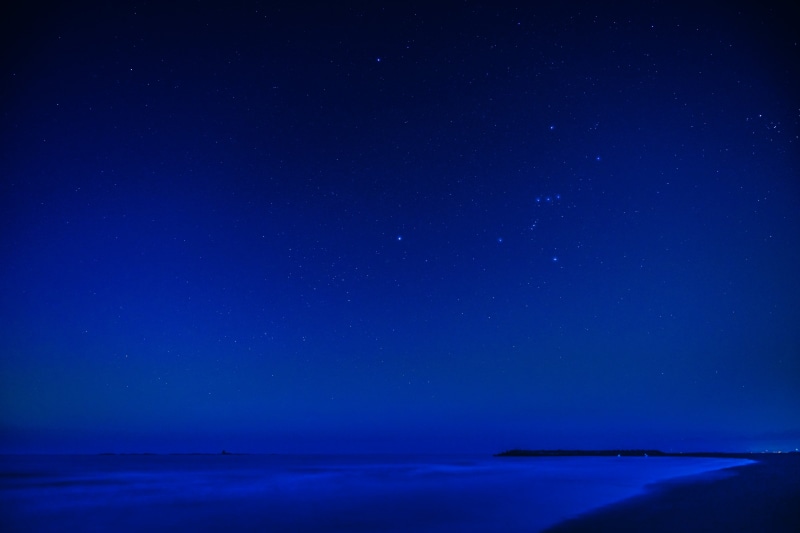 astronomy, blue sky, ZA, Orion, night, Stars, landscape, blue, milky Way, WInter Triangle, ILCE-7M2, nebula, nature, Headland, Kanagawa, Japan, seascape