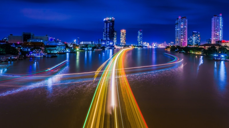 Thai, tower, night  long, skyscraper, river, ZA, FE, ILCE-7M2, long exposure, city, Chao Phraya River, urban Skyline, at night, F4, asia, OSS, timelapse