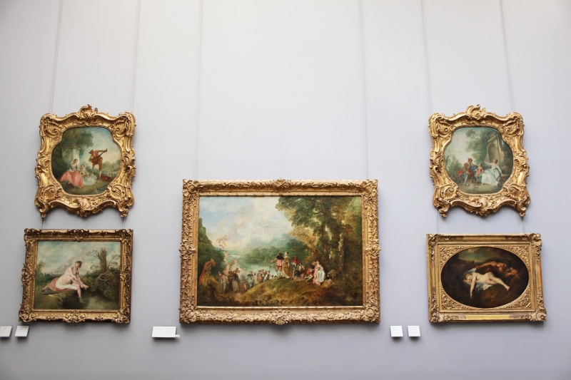 picture frame, human representation, art and craft, indoors, frame, frames, clock, brown, craft, illustration, louvre, gold colored, museum, antique, no people