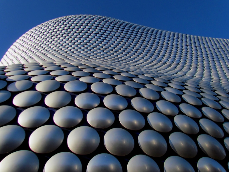 Selfridges, pattern, ornaments, pov, circle, architecture, white, curves, contrast, dots, circles, 2K, birmingham, photography, building, blue  sky, round