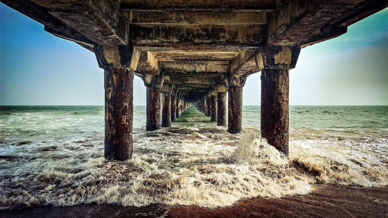 divis bridge, wave, pier, 1080P, beach, nature, beautiful, india, asia, sea, annavaram, pleasant, divis beach, bridge, andhra pradesh