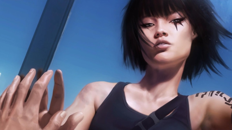 beautiful woman, black, Faith Connors, top, portrait, hand, video games, nature, 1080P, one person, looking, Mirrors Edge, young women, women, sleeveless