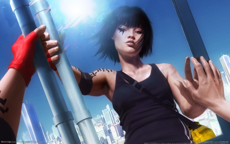 women, real people, one person, nature, young adult, artwork, glass - material, red, 1080P, young women, video games, Faith Connors, reflection, Mirrors Edge