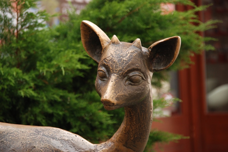 plant, close-up, animal wildlife, one animal, image, focus on foreground, outdoors, deer, nature, statue, tree, herbivorous, work of art, day, 4K, animals in the wild