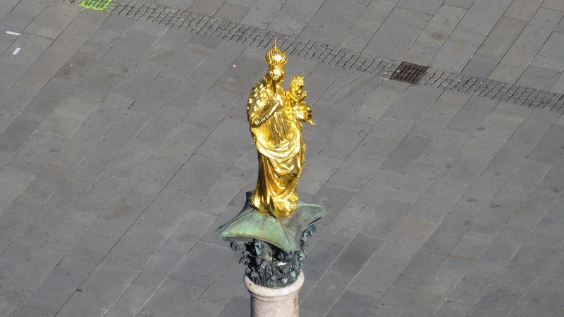 memorial, town hall, creativity, day, built structure, 4K, gold, marienplatz, marian column, architecture, travel destinations, brass, craft, state capital
