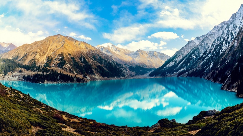 formation, mountain lake, almaty, big almaty lake, lake, trans ili alatau mountains, nature, scenics - nature, turquoise lake, tranquil scene, beauty in nature