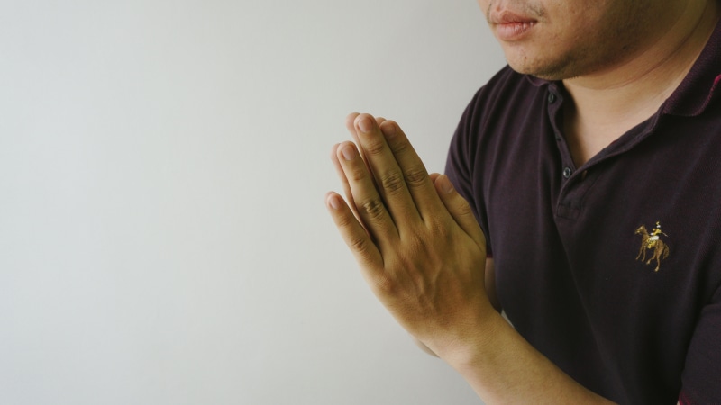 human hand, mid adult, asian, men, god, pray, indoors, gesturing, human body part, gray background, christian, adult, finger, colored background, body part