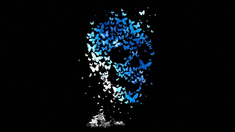 copy space, blue, Butterfly, no people, Mathiole, Kid, illuminated, splashing, impact, white, Sake, illustration, multi colored, black background, human