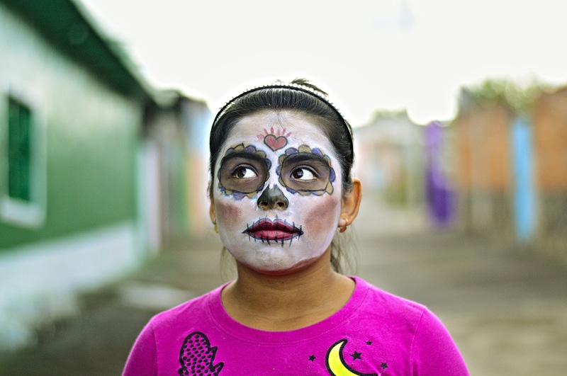 young adult, day, girls, lifestyles, girl, 5K, real people, skull, pink, leisure activity, dia de los muerto, front view, sugar, one woman only, one Person
