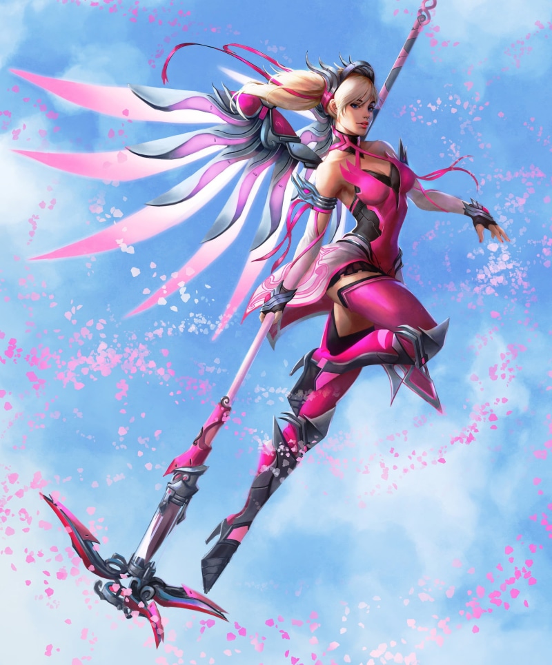 clothing, one person, positive emotion, jumping, hair, Mercy, women, adult, pink color, full length, fashion, Pink Mercy (Overwatch), motion, blonde, young adult