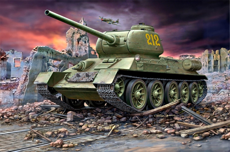 tank, Soviet, the ruins, during the Second World war, T-34-85, main, average, broken bricks, c gun caliber of 85 mm, 1080P, Christie suspension