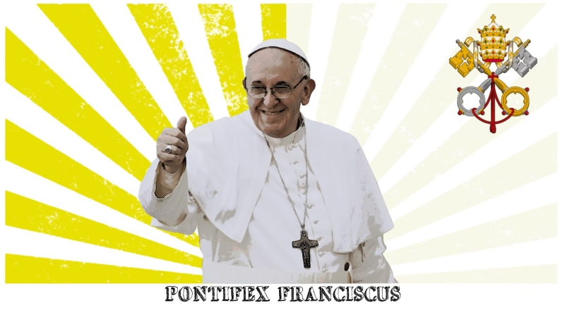males, communication, white color, yellow, eyeglasses, Christianity, portrait, clothing, holding, pope, waist up, 1080P, senior adult, indoors, catholic