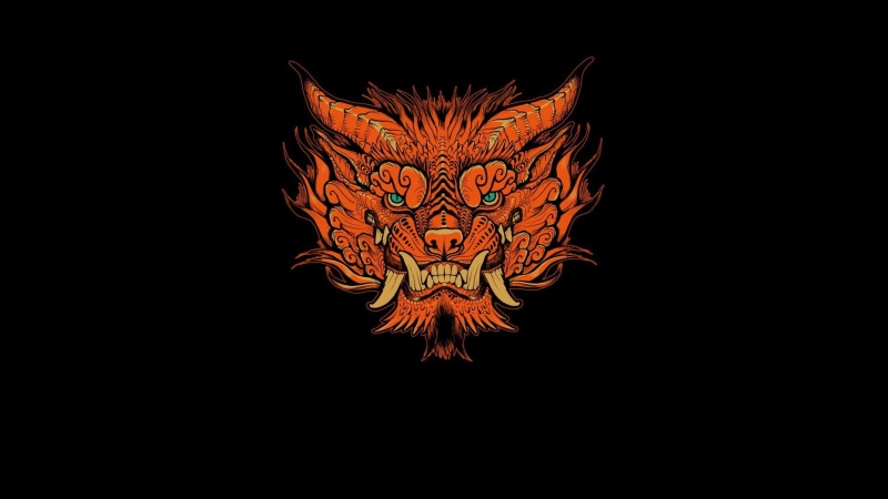 dragon, black background, minimalism, copy space, animal, orange color, night, craft, dark, tribal, close-up, no people, creativity, cut out