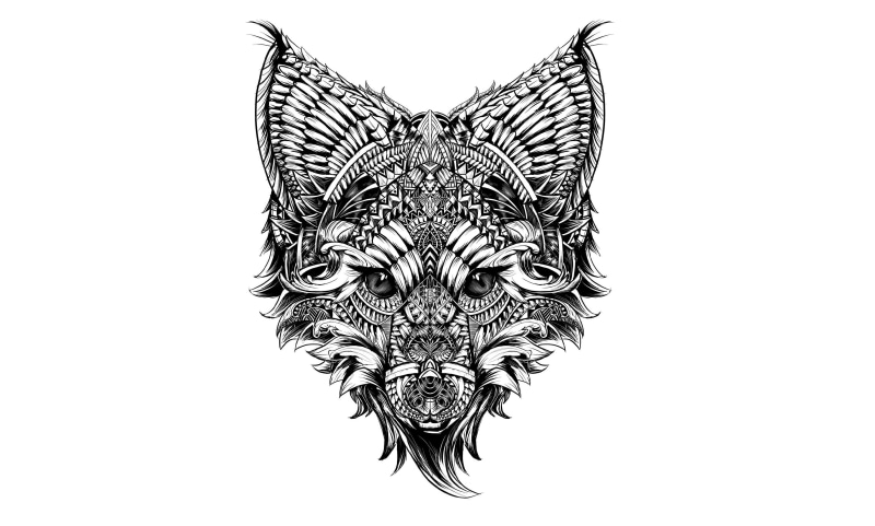 animal themes, no people, still life, copy space, white background, creativity, fox, floral pattern, cut out, decoration, black, representation, animal representation