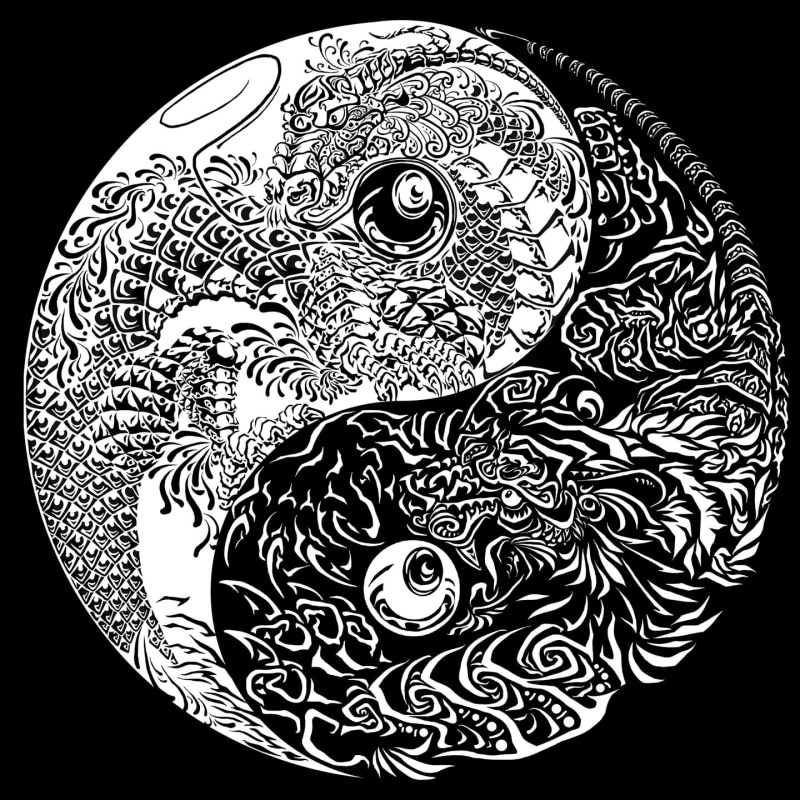 Yin and Yang, monochrome, symbols, 720P